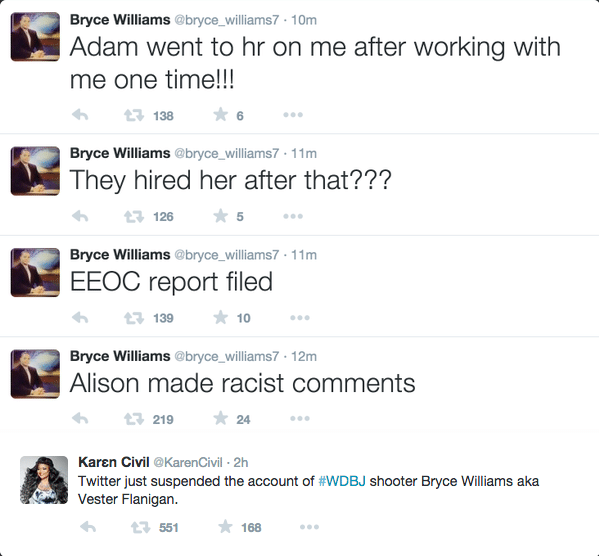 Bryce Williams' Twitter account before closing