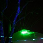 the BlissLight lighting up the tree, and the green laser
