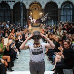 Vivienne Westwood poses after showing her 2013 spring/summer collection