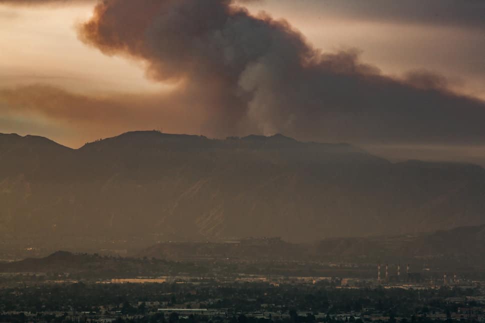LOS ANGELES, CA - JULY 23: A view of the ash and smoke cloud from the sand fire originating in Santa Clarita, California on July 23, 2016 in Los Angeles, California. (Photo by FG/Bauer-Griffin/GC Images)